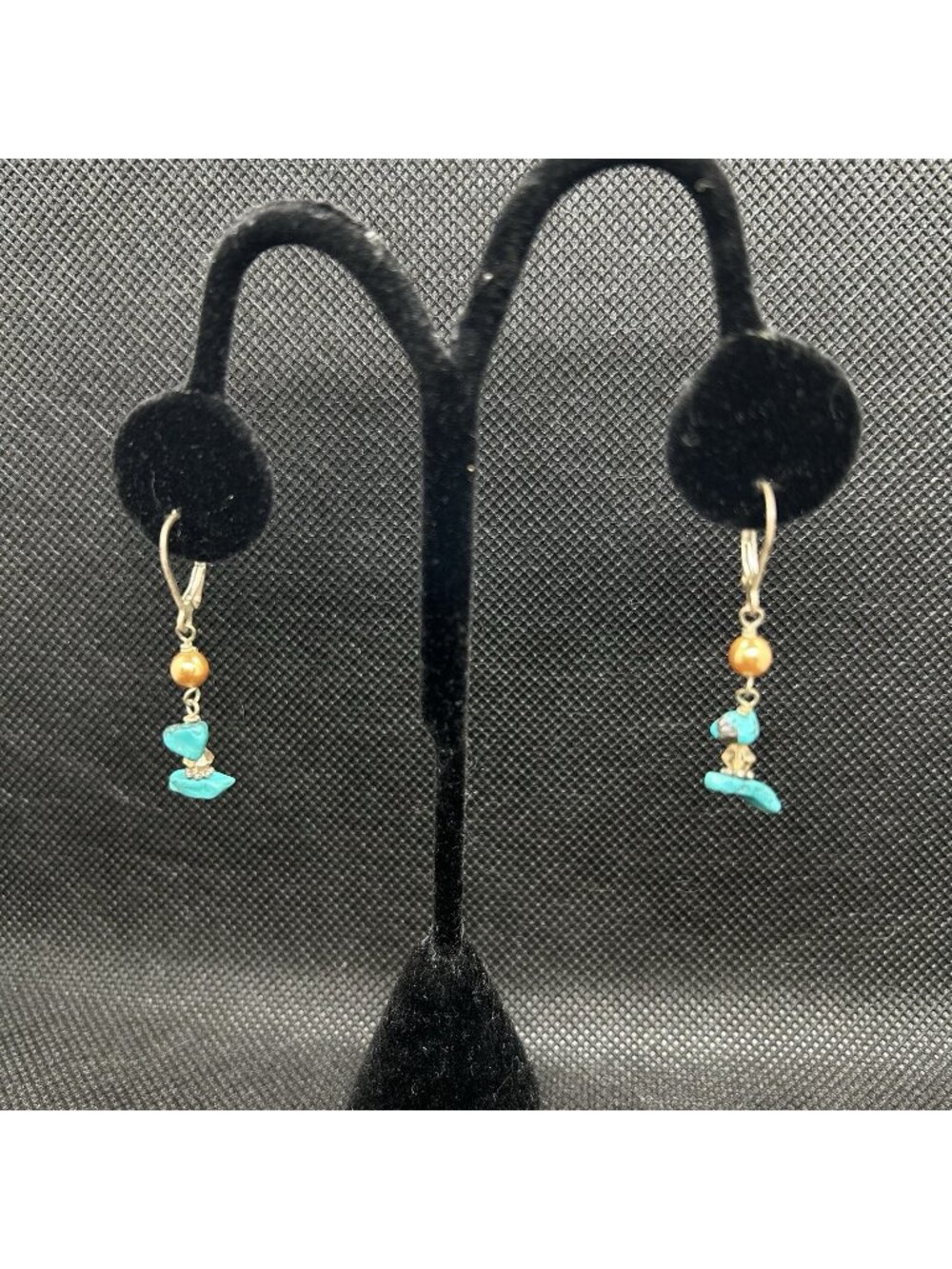 Vtg Signed 925 Sterling Silver Dangle Earrings Natural Turquoise & Pearl Stone